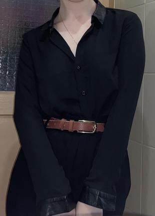 Сорочка з шкіряними вставками