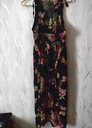 Красивое  платье -сарафан   с цветочным принтом ,с пояском сзади аpricot3 фото