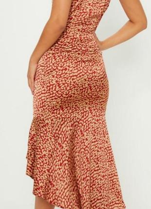 Червона сукня міді з оборками з леопардовим принтом2 фото