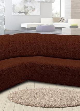 Жаккардовый универсальный натяжной чехол без юбки (без оборки, без рюши) на угловой диван