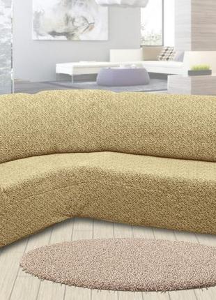 Жаккардовый универсальный натяжной чехол без юбки (без оборки, без рюши) на угловой диван