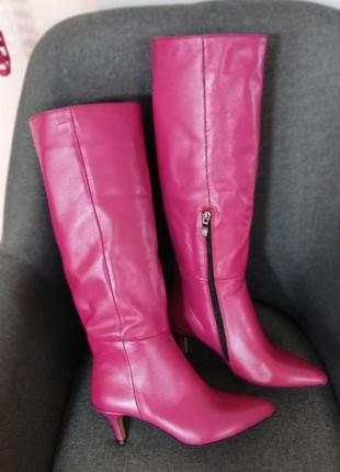 Рожеві дизайнерські чоботи крокуль натуральна шкіра 36-41 🔰 розовые дизанйерские сапоги крокуль каблук кожа натуральная 36-411 фото