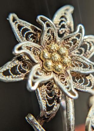 Винтажная серебряная брошь скань филигрань цветок винтаж антиквариат2 фото
