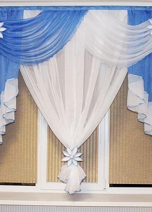 Тюль готовая с ламбрекеном на кухню, в детскую, спальню amalia