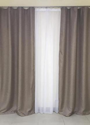 Готові щільні штори для спальні або вітальні 1,5х2,7 блекаут льон3 фото