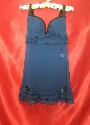 Ідеальний синій синій чорний чорний однотонний пеньюар з рюшами в сіточку сітку прозорий з м'якими паролоновыми чашками без пушапа чашка а в