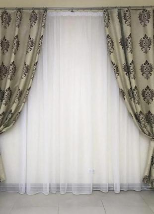 Готовые шторы лен блэкаут для спальни или гостинной 1,5х2,7.корона5 фото