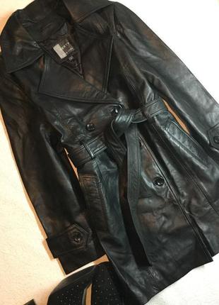 Тренч шкіряний двобортний куртка плащ vintage стиль liberty розмір 14