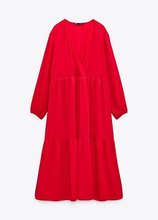 Алое червоне плаття міді об'ємного крою zara - s, большемерит