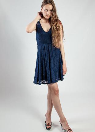 Платье женское гипюровое синее летнее