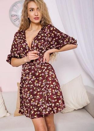 Розкішне квіткове бордове плаття з вирізом декольте сатінова жіноча сукня в квітковий принт сукня з квітковим принтом