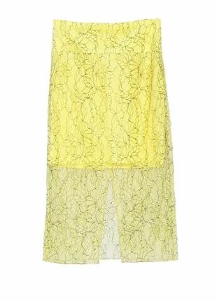 Zara кружевная юбка - карандаш миди цветочное кружево5 фото