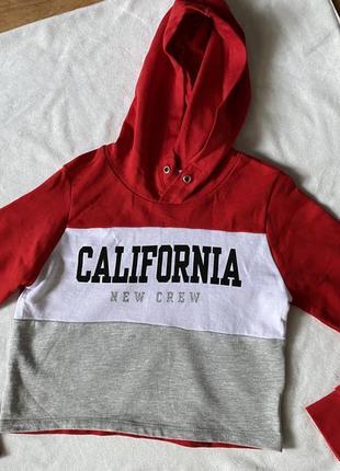 Укорочений худі кофта з капюшоном і принтом толстовка california
