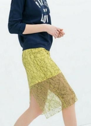 Zara кружевная юбка - карандаш миди цветочное кружево9 фото