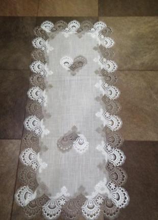Натуральна льняна серветка/салфетка з кружевом довга 50*110