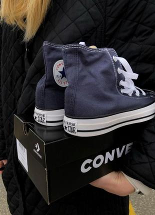 Converse hight navy blue класичні високі кеди конверс весна літо темносині сині демісезон классические кеды унисекс новинка10 фото