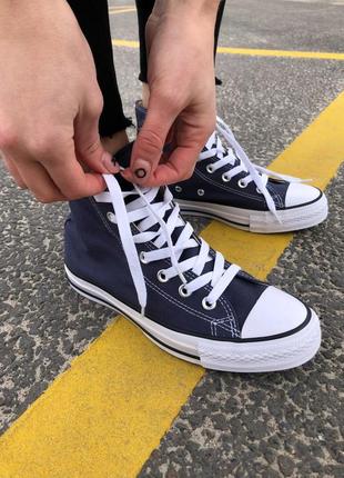 Converse hight navy blue класичні високі кеді конверс весна літо темносині сині демісезон класичні кеди унісекс новинка5 фото