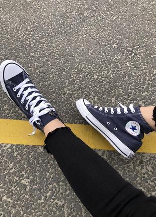 Converse hight navy blue класичні високі кеді конверс весна літо темносині сині демісезон класичні кеди унісекс новинка3 фото