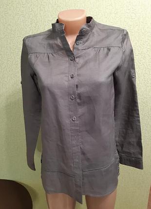 Льон 100% лляна сорочка блузка з прошвой хакі