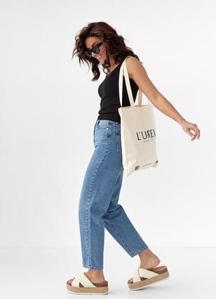Эко сумка с брендовым логотипом lurex - молочный цвет, l (есть размеры)