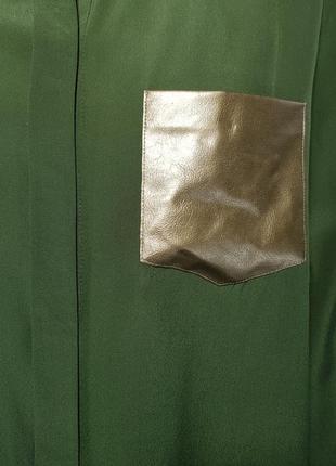 Блузка шелковая "yangol" зеленая с декором (украина)4 фото