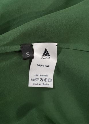 Блузка шелковая "yangol" зеленая с декором (украина)9 фото