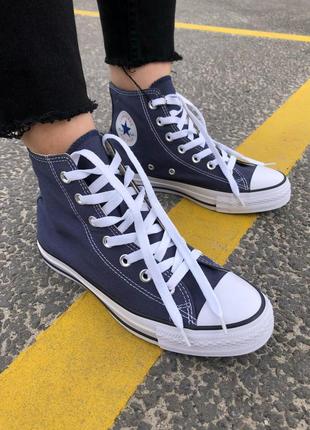 Converse hight navy blue класичні високі кеди конверс весна літо темносині сині демісезон классические кеды унисекс новинка5 фото