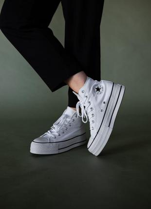 Converse lift white high женские белые высокие кеды конверс весна лето осень демисезон женские белые кеды на высокой подошве тренд