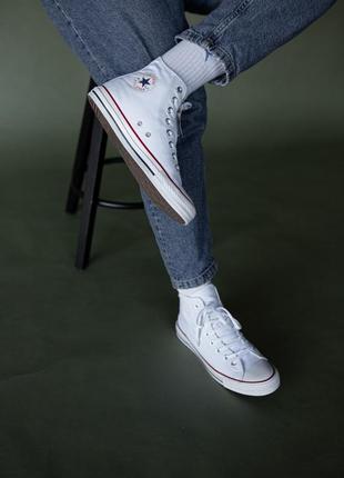 Converse chuck taylor all star high white трендові білі кеди конверс весна літо жіночі унісекс чоловічі белые кеды унисекс7 фото