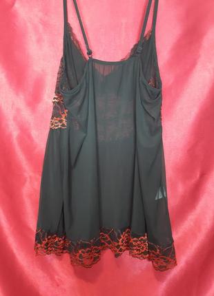 Чёрная чорна красная червона кружевная секси сексуальная ночнушка пеньюар сорочка в сеточку с вышивкой на тонких бретелях большого размера прозрачная7 фото
