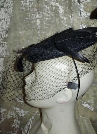 Винтажная шляпка вуалетка из соломки2 фото
