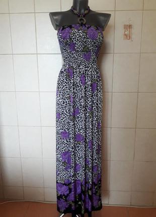 Яскравий,ефектний,трикотажний довгий сарафан в підлогу,комбінований принт