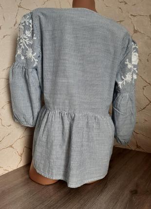 100% коттон женская блуза в полоску натуральная блузка с вышивкой мелкий цветок вышиванка4 фото