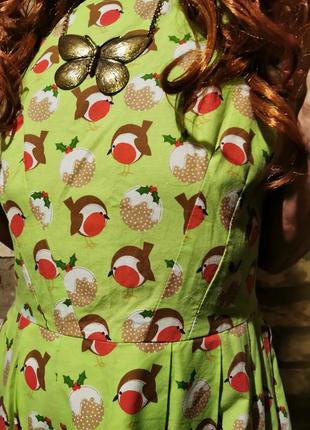 Платье в принт птицы миди со складками расклешенное коттон хлопок сарафан летний3 фото