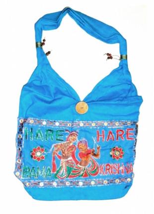 Экосумка в индийском стиле hare krishna сумка торба голубая + подарок1 фото