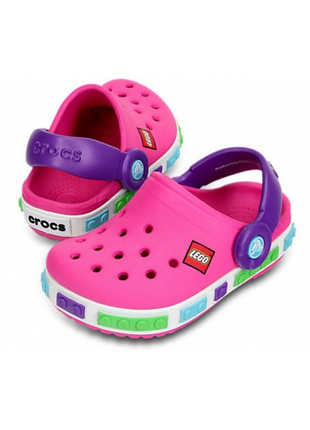 Сабо crocs lego kids clog кроксы лего детские розовые 12080-6n4 fuchsia