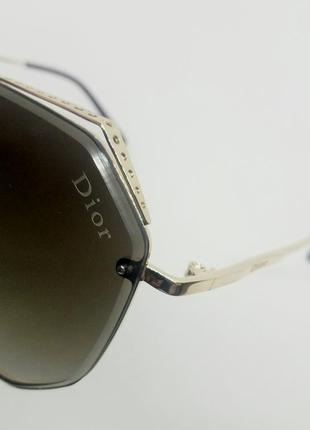 Christian dior очки женские солнцезащитные коричневые в золотом металле8 фото