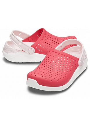 Сабо crocs literide kids clog дитячі крокси світло червоні 205964-6ew poppy/white