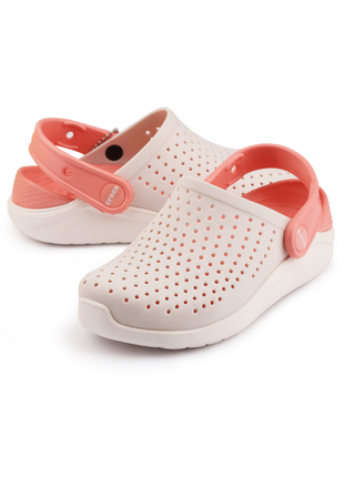 Сабо crocs literide kids clog детские кроксы нежно розовые 205964 powder/white