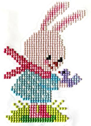 Діамантова вишивка. картинка-наклейка  зайчик з пташкою, 10х15 см