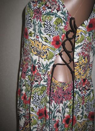 Вискозное платье со шнуровкой по бокам topshop р-р16 цветочный принт5 фото