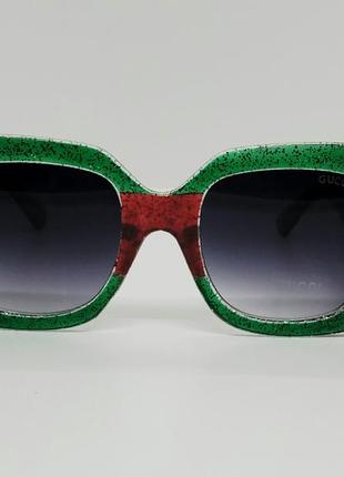 Gucci очки большие женские солнцезащитные зеленые с красным2 фото