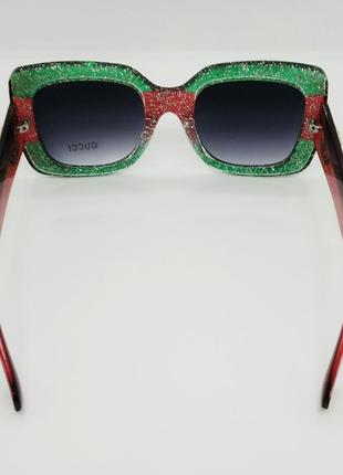 Gucci очки большие женские солнцезащитные зеленые с красным5 фото