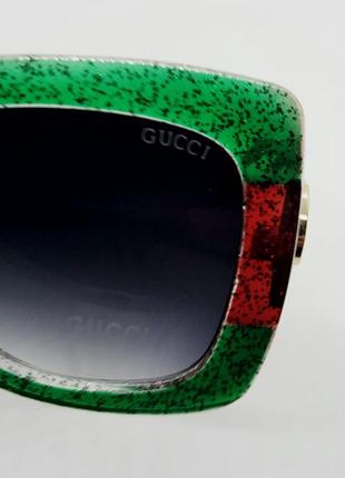Gucci очки большие женские солнцезащитные зеленые с красным9 фото
