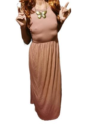 Нюдовое пудровое платье из вискозы трикотажное летнее сукня na-kd длинное макси2 фото