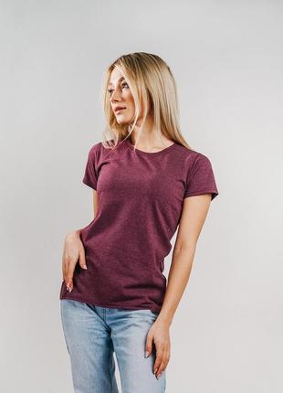 Базова жіноча футболка кольору бордовий меланж (25 кольорів)