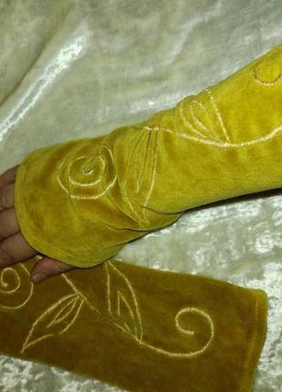 Классные бархатные велюровые митенки рукава с вышивкой непал