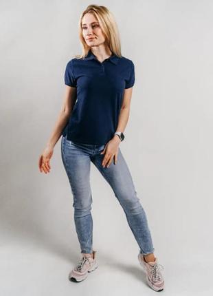 Жіноча футболка поло темно-синій колір (+25 кольорів)2 фото