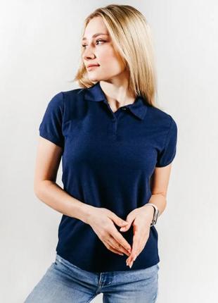Жіноча футболка поло темно-синій колір (+25 кольорів)