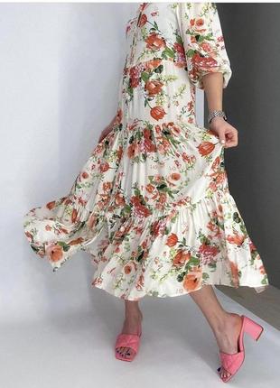 Платье миди длинное платье рубашка в цветочный принт zara оригинал7 фото